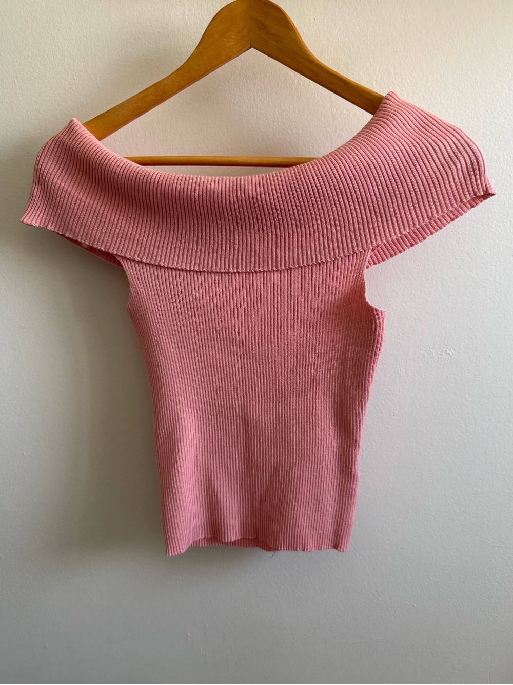 Off-Shoulder Ribbed Pink Women’s Top